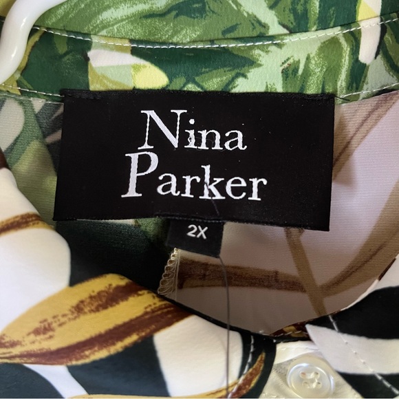 Nina Parker Tropical Print Palm Leaf Blouse Size 2X - Picture 2 of 5